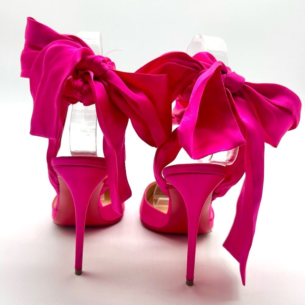 CHRISTIAN LOUBOUTIN Satin Douce Du Desert 100 Heels Rose Pink Ankle Tie EU37 US7 - Picture 12 of 16